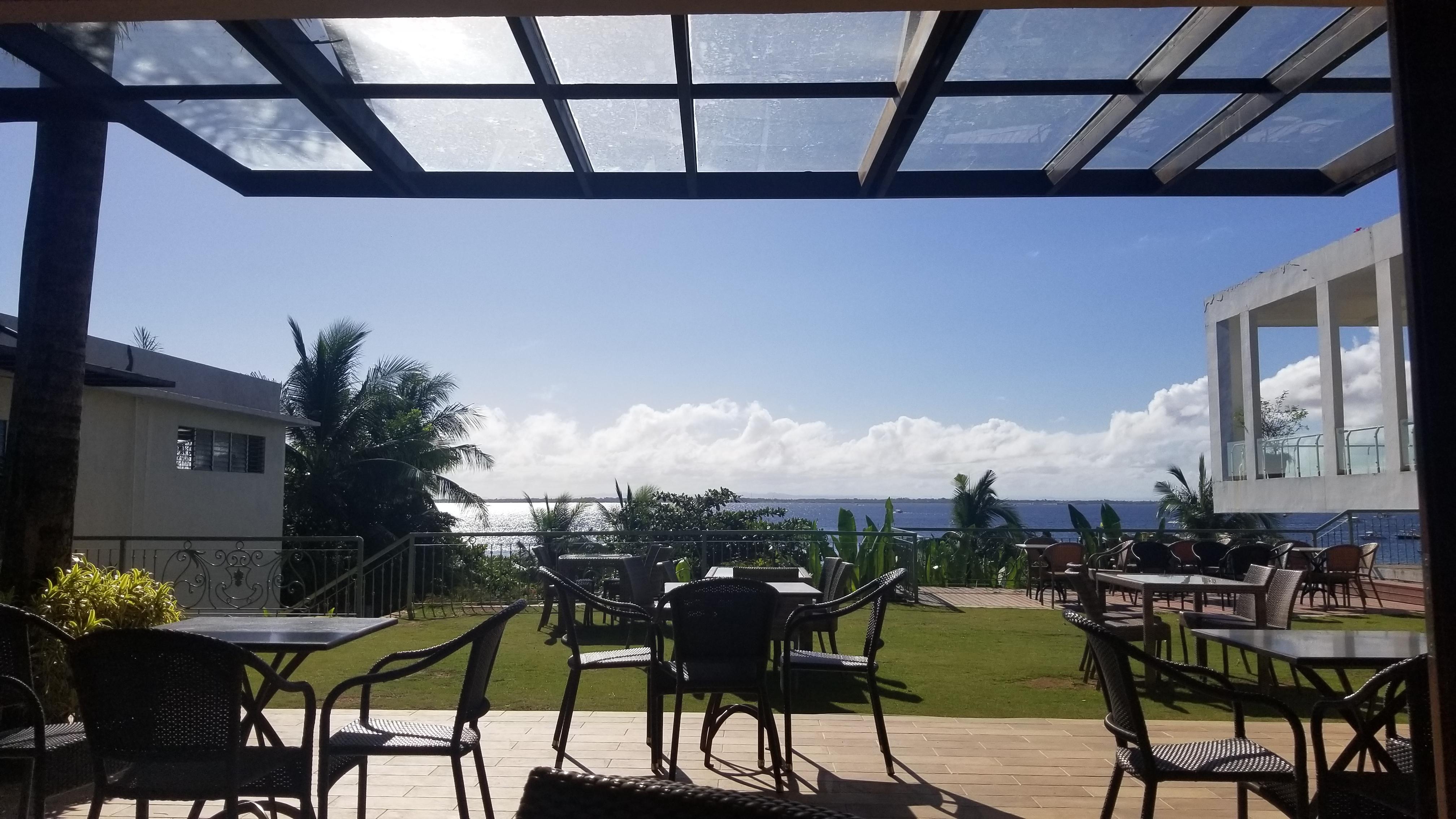 View from lobby, dining area.