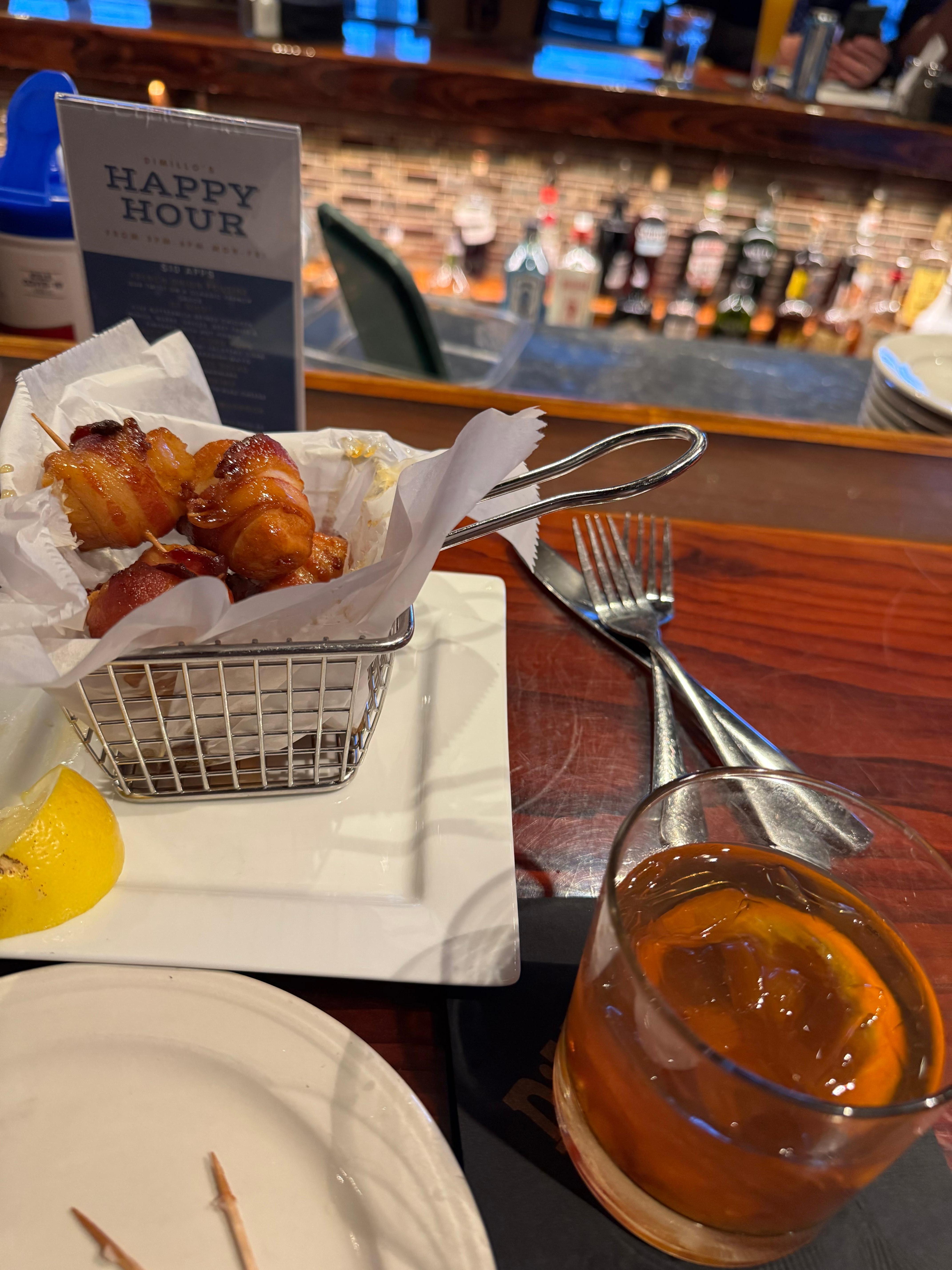 Miller’s on the water, bacon wrapped scallops and an old-fashioned