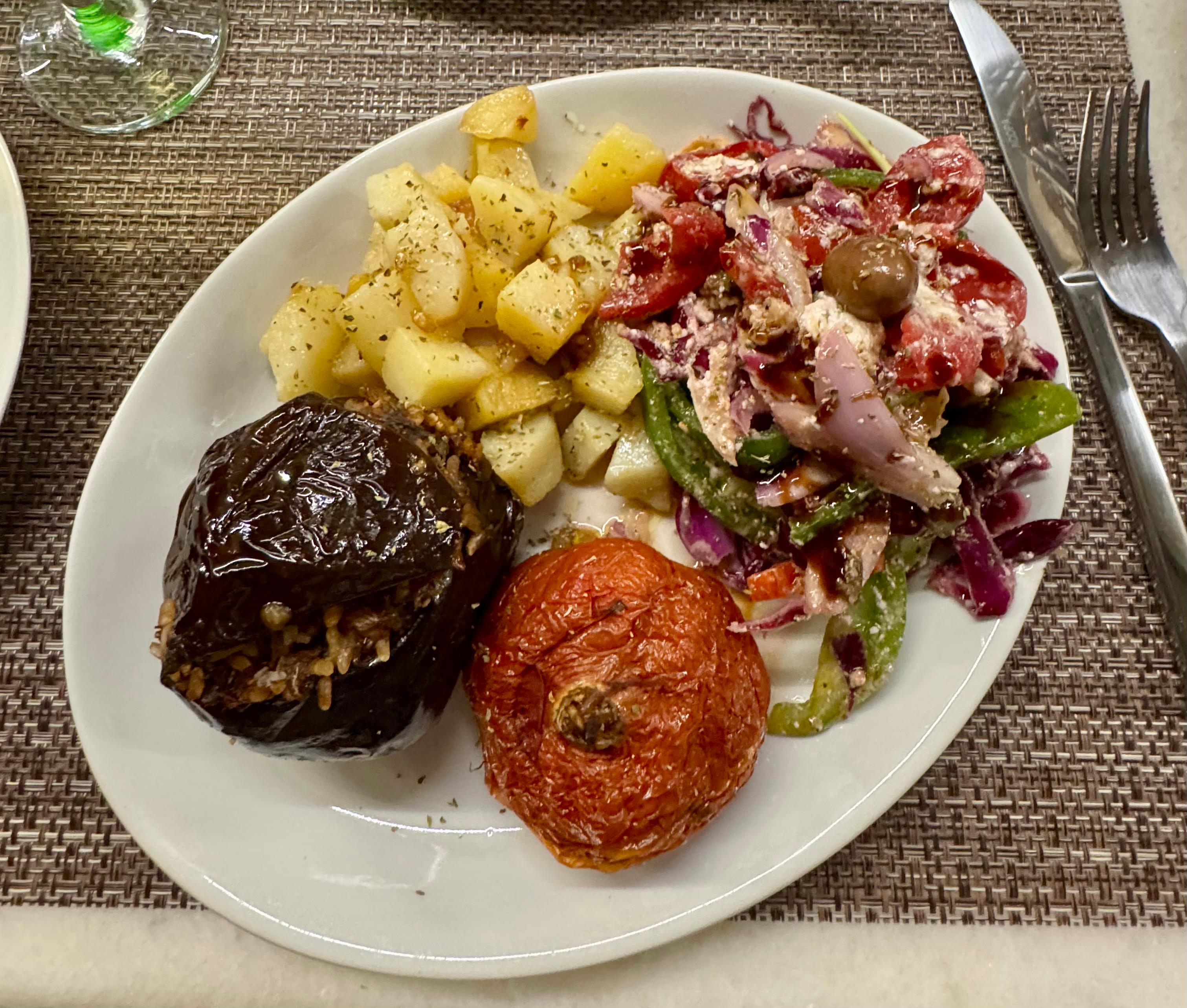 Stuffed eggplant and tomato for dinner