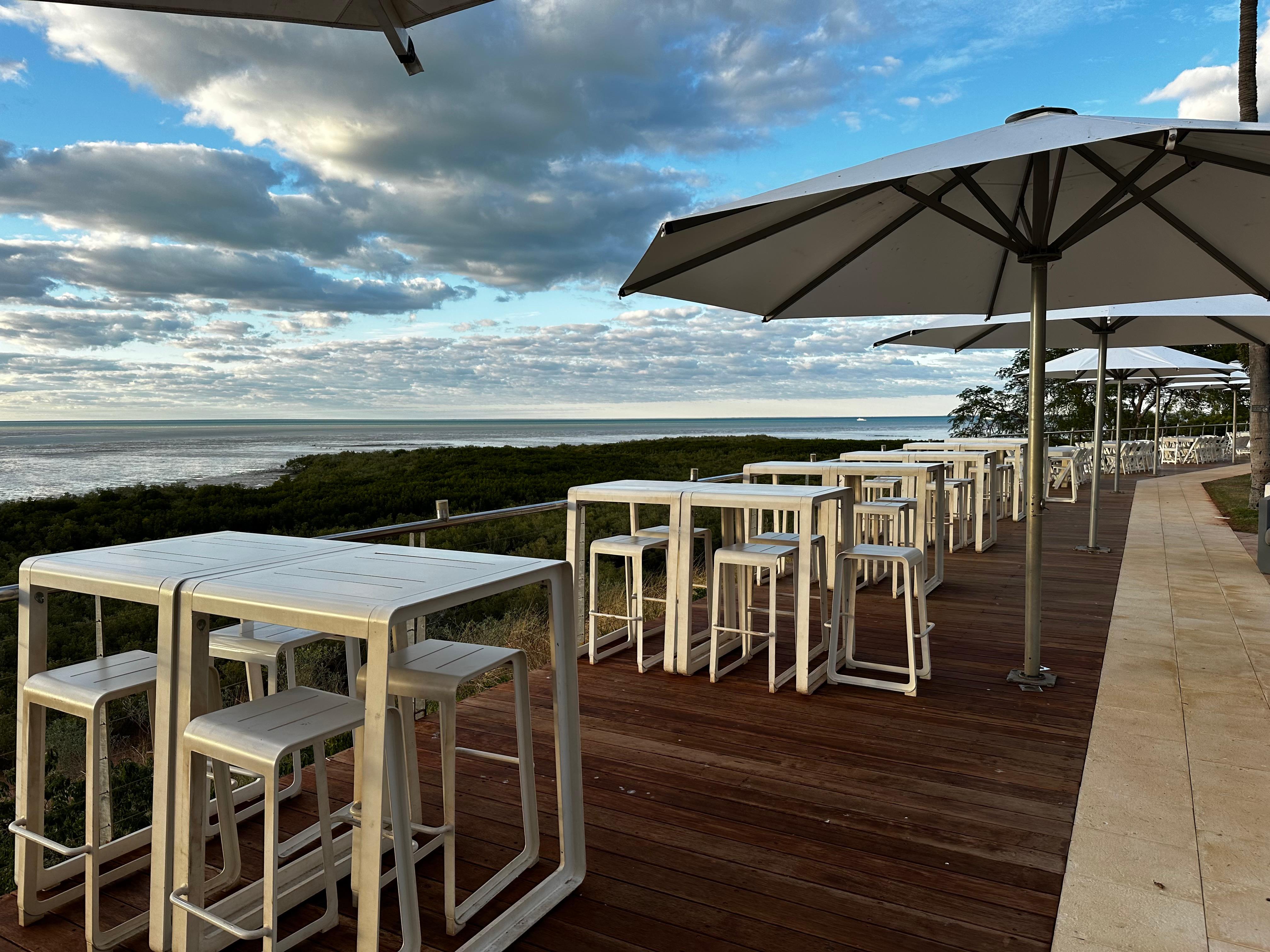 On the patio looking out to Roebuck Bay.