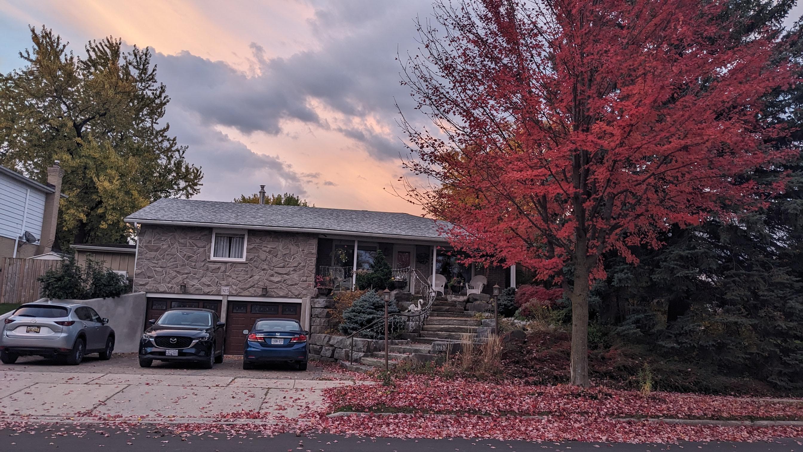 Front of the house, it has a huge backyard with lots of seating options