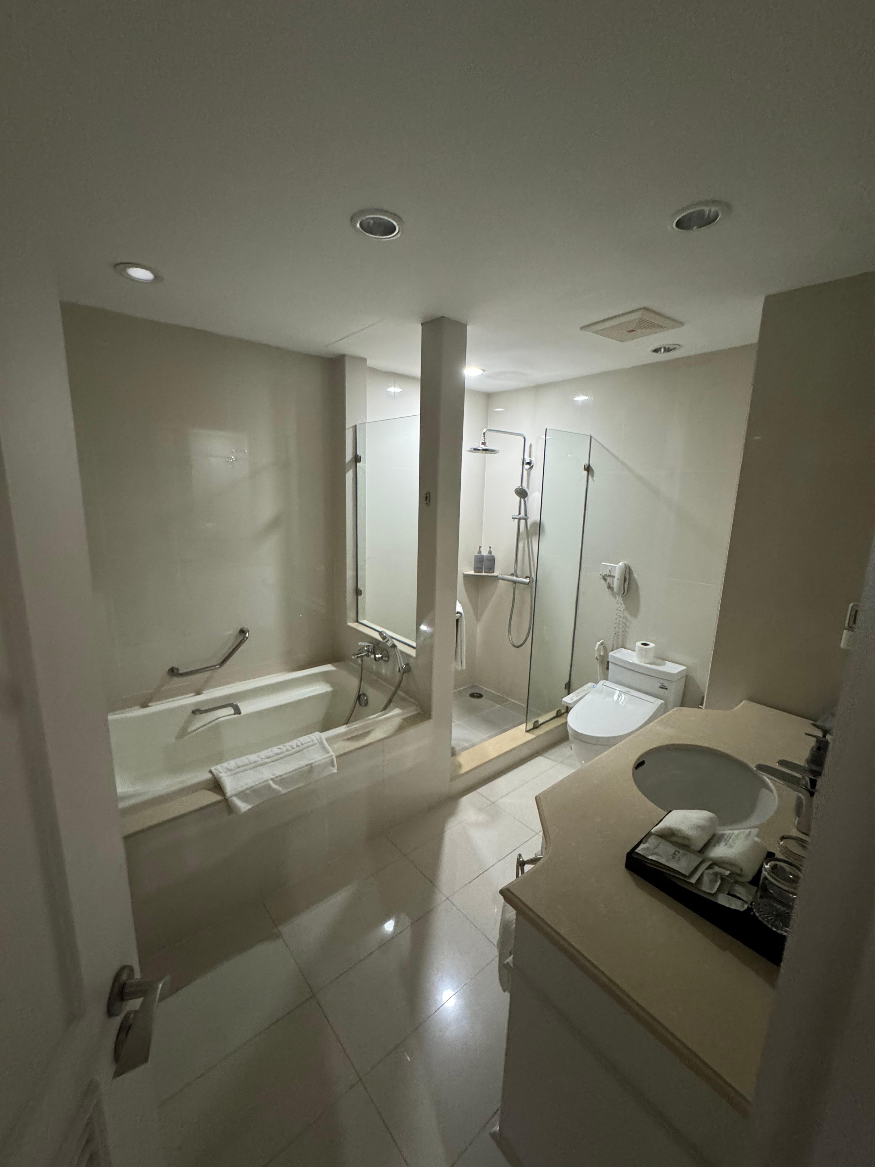 Badezimmer mit Badewanne und Dusche 