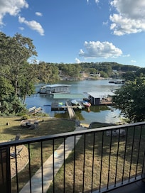 View of boat dock from main level balcony