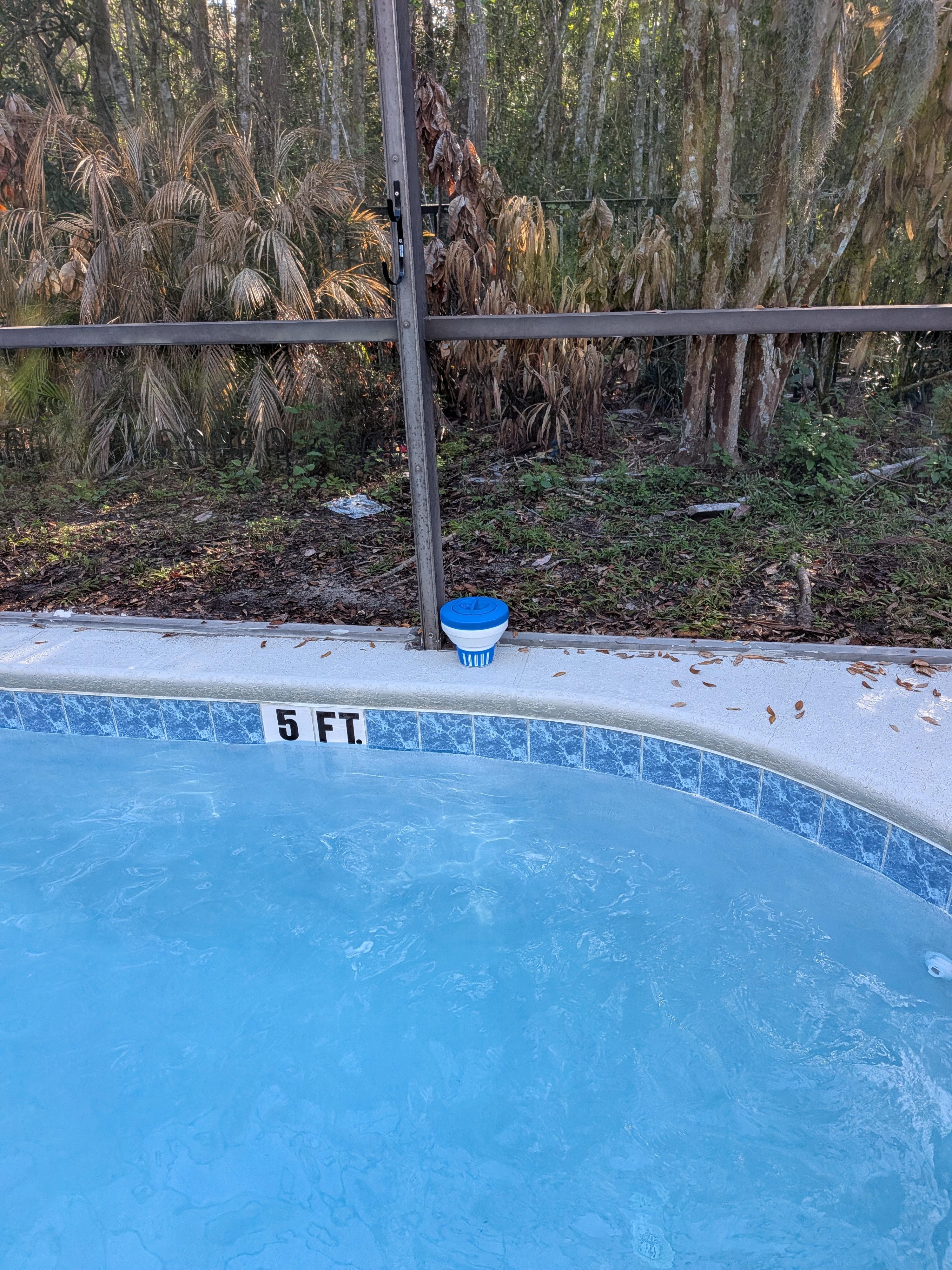 Chlorine dispenser was empty so we set it on the pool deck