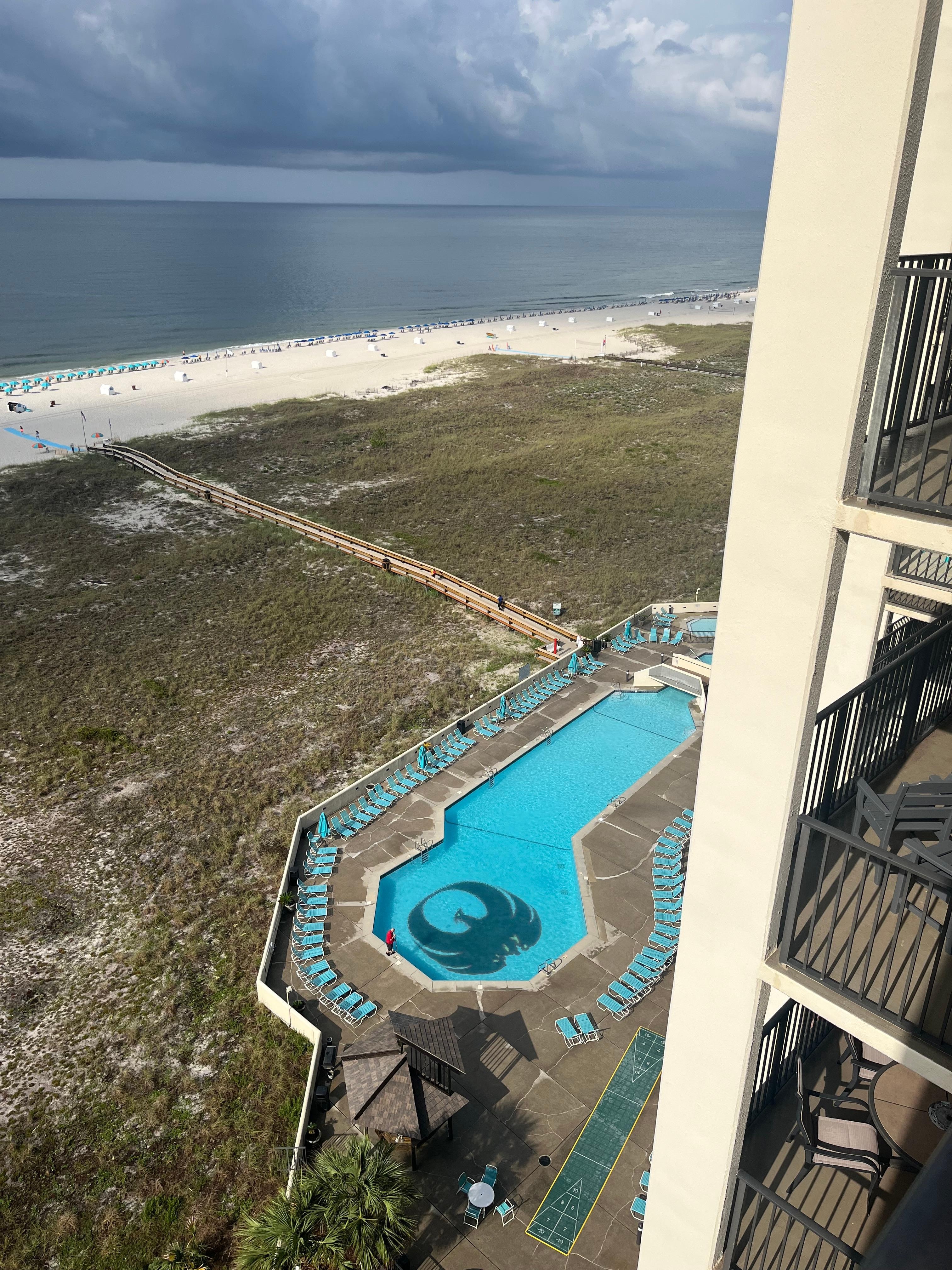 View of pool & beach from balcony 