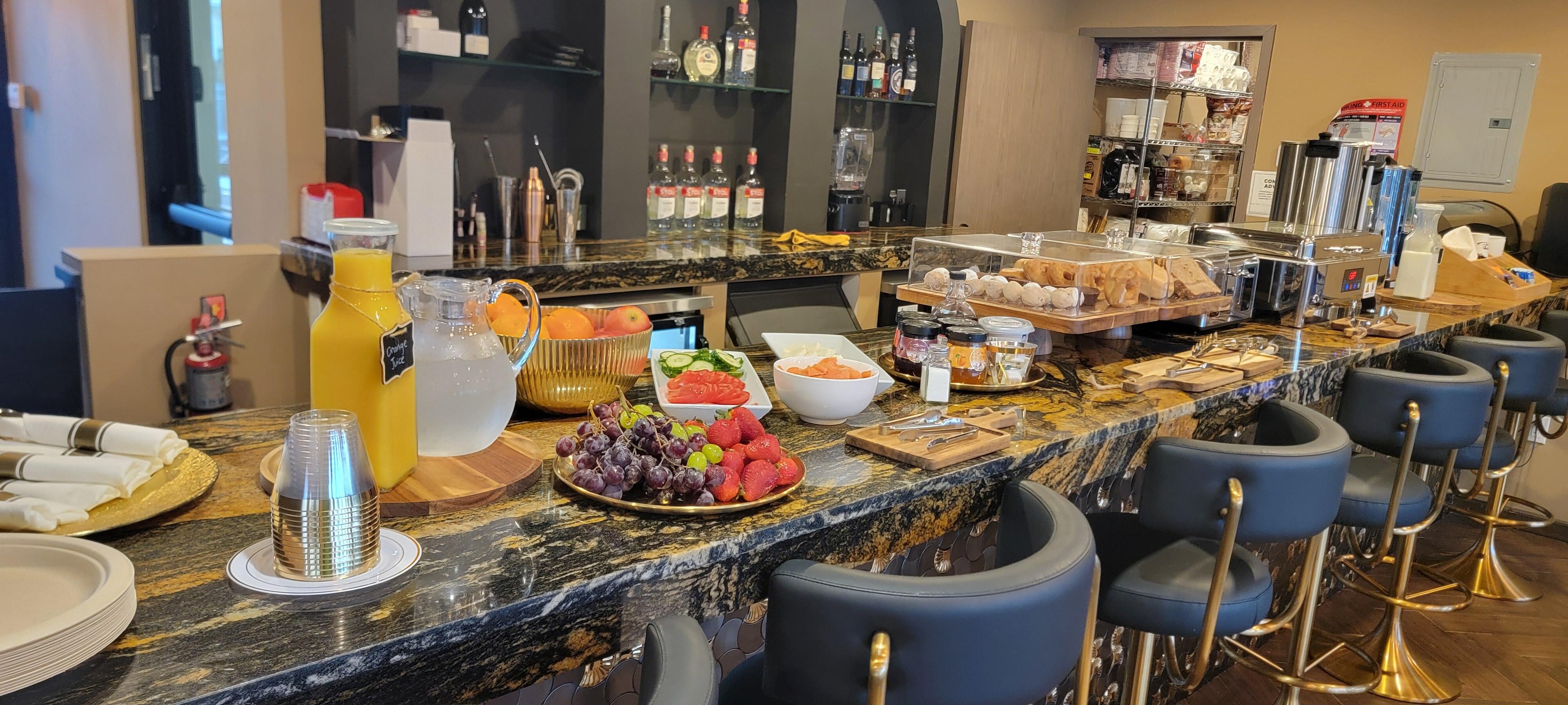 Breakfast was full of fresh fruits, juices, even smoked salmon and tomatoes for the bagels. Everything was delicious!