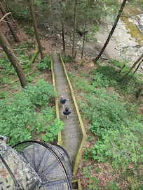 The trail to the river looking down from spiral staircase