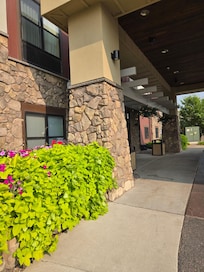 The landscaping was perfect all around the building.