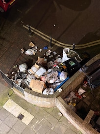 Overhead view of the trash spilling everywhere
