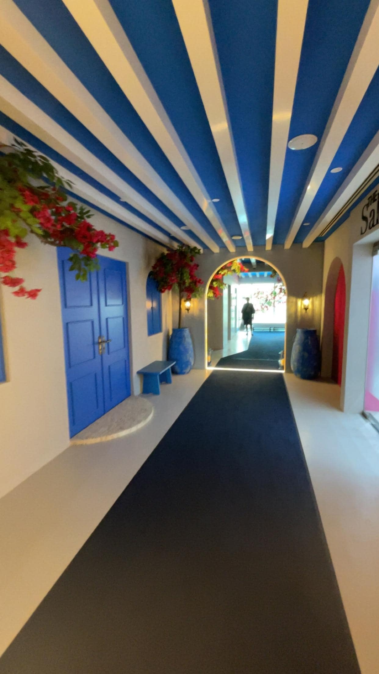 Couloir amenant à la piscine, belle décoration ! 