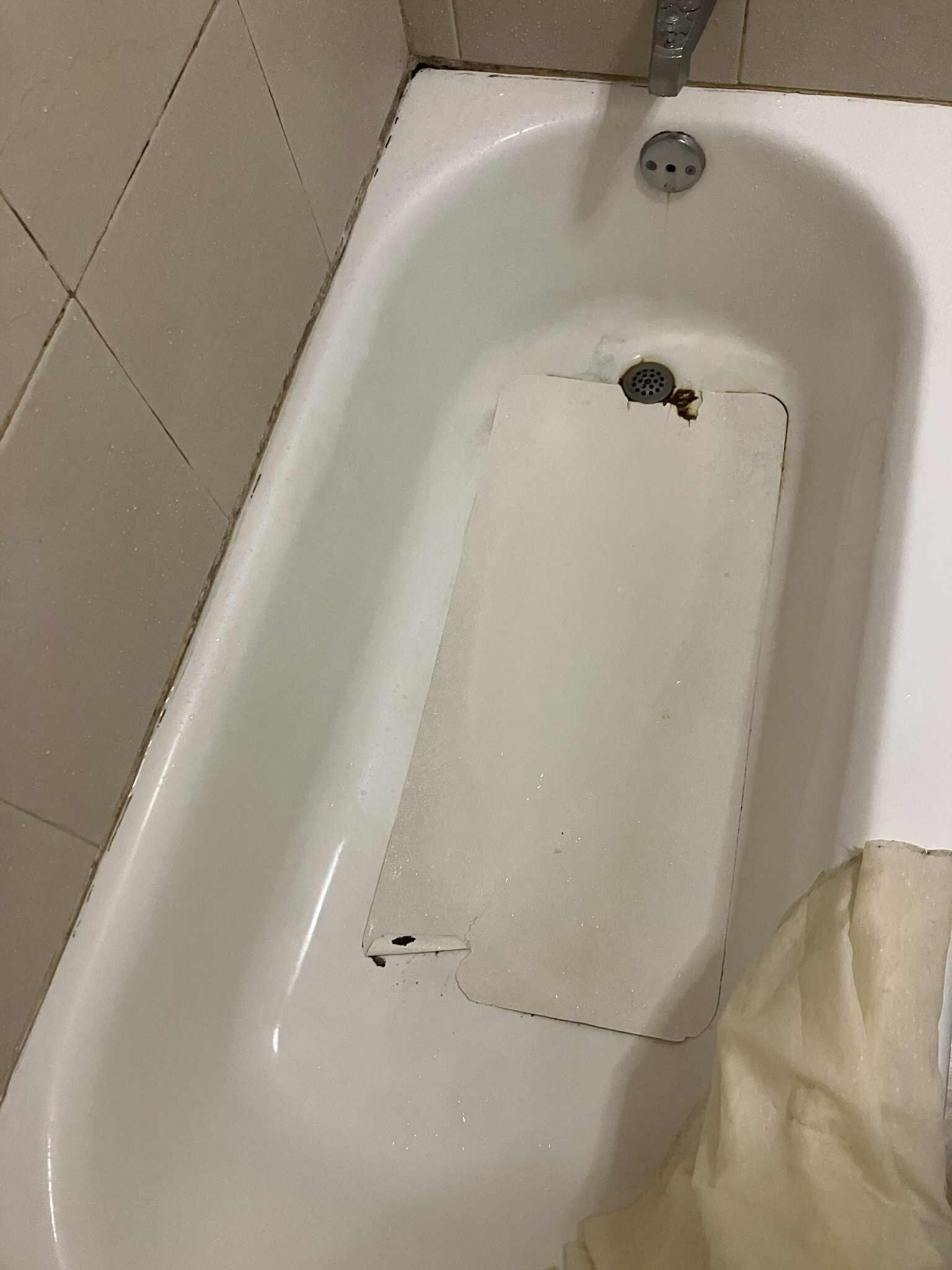 Rust and Mold in and around Bathtub/shower. Bathtub mat torn.