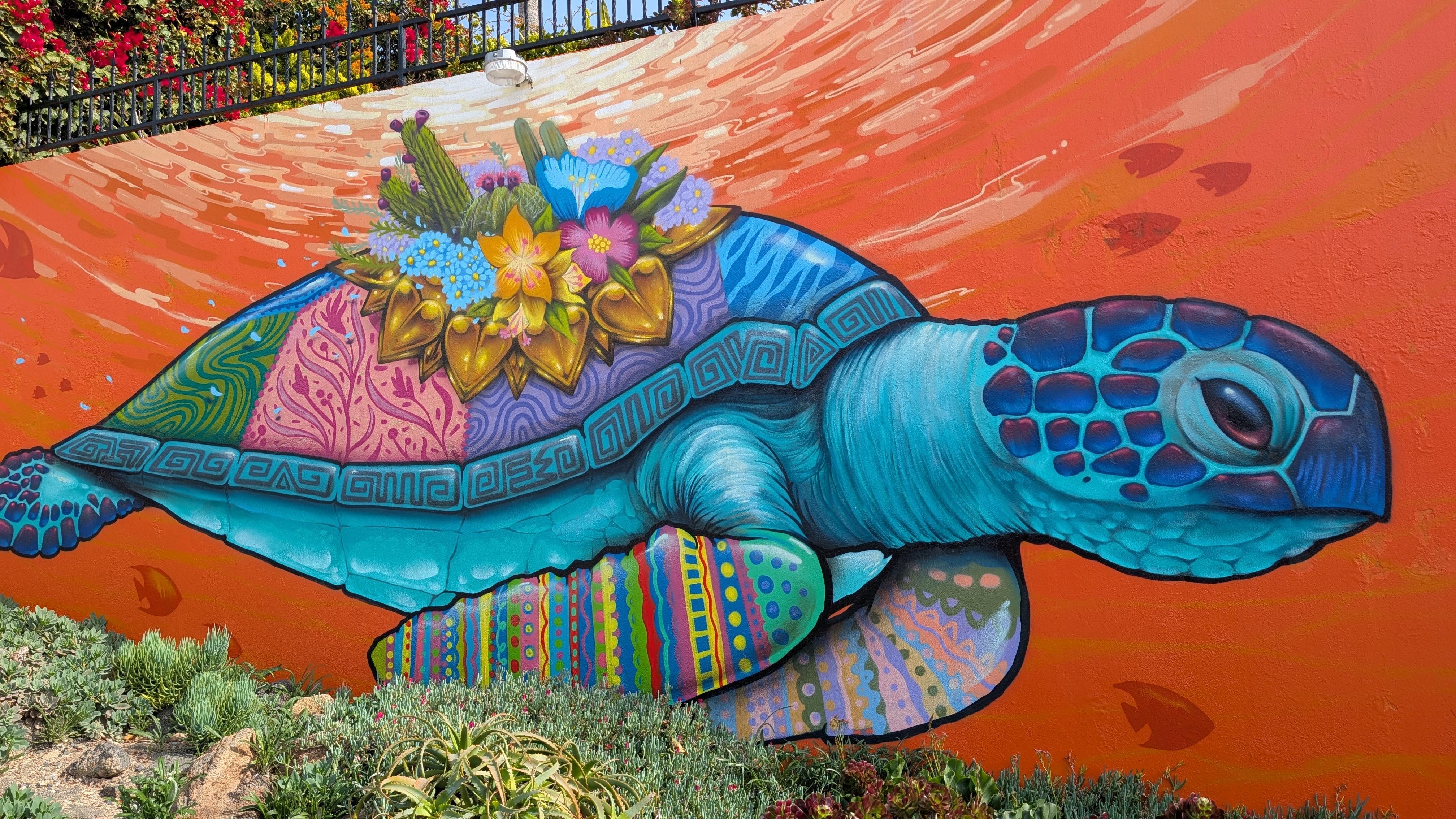 One of the beautifully painted walls of the compound.