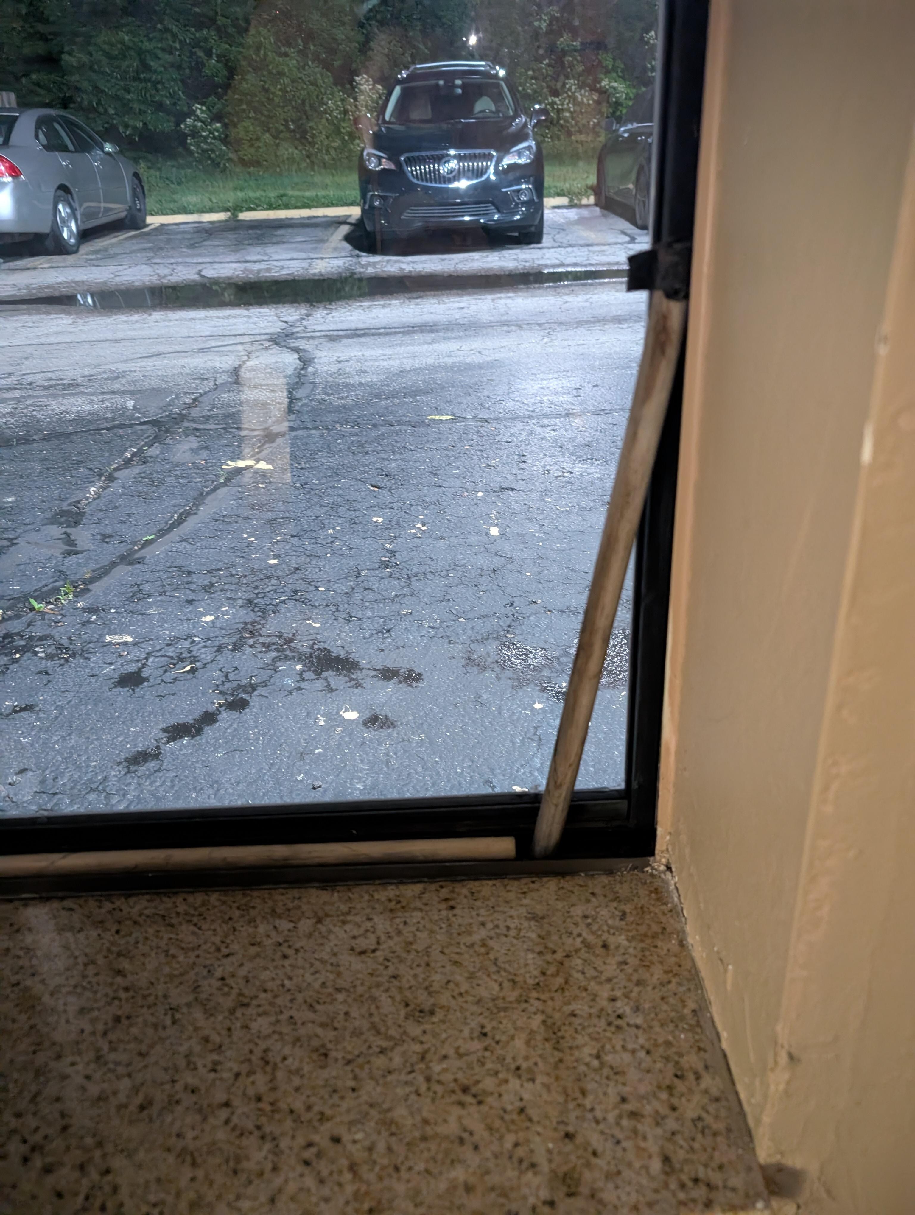 two sticks in window slot to keep out the bad guys