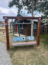 Cool swings outside each cabin.