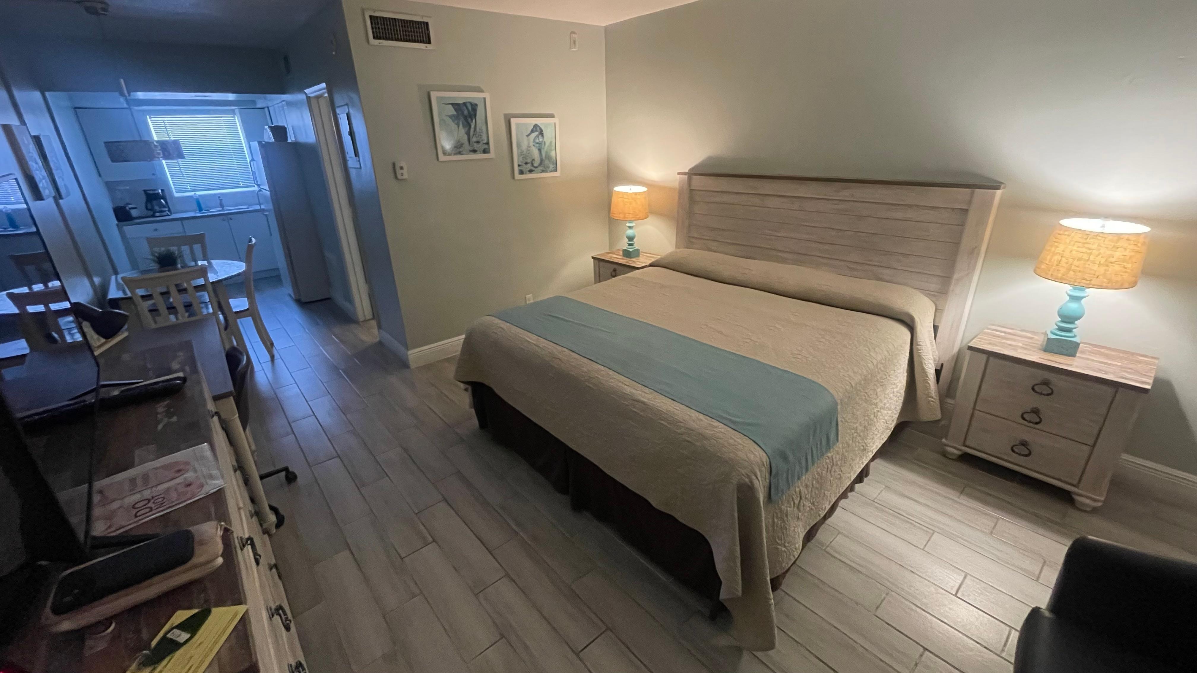 Clean room, comfortable bed.