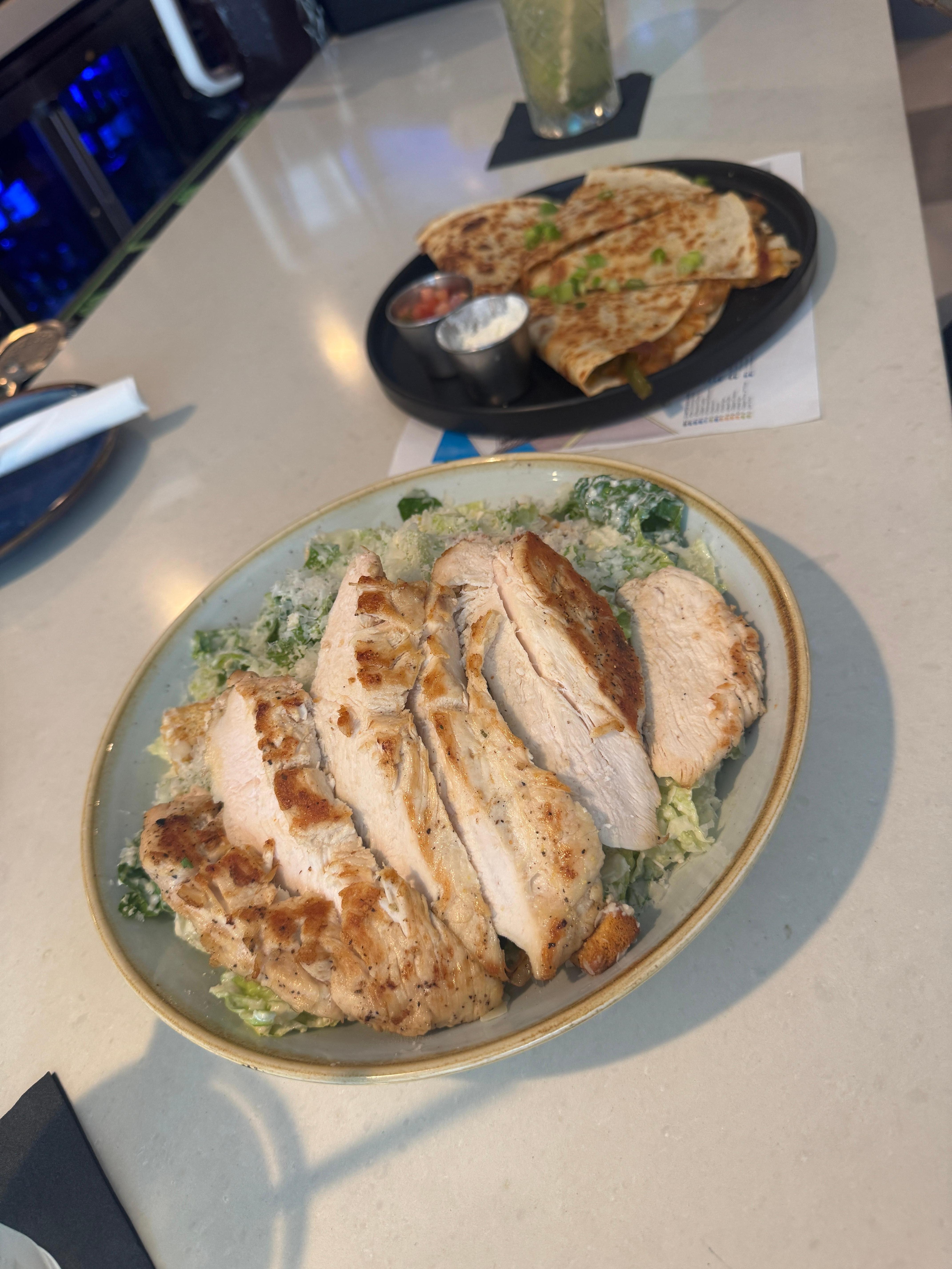 Chicken Caesar salad and Chicken Quesadilla! All of the food was delicious!!