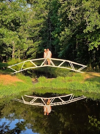 The reflection of the bridge at sunset is beautiful