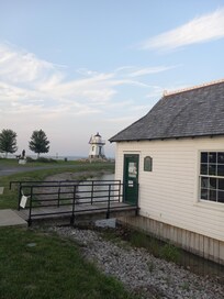 Boat house and Port Clinton lighthouse.