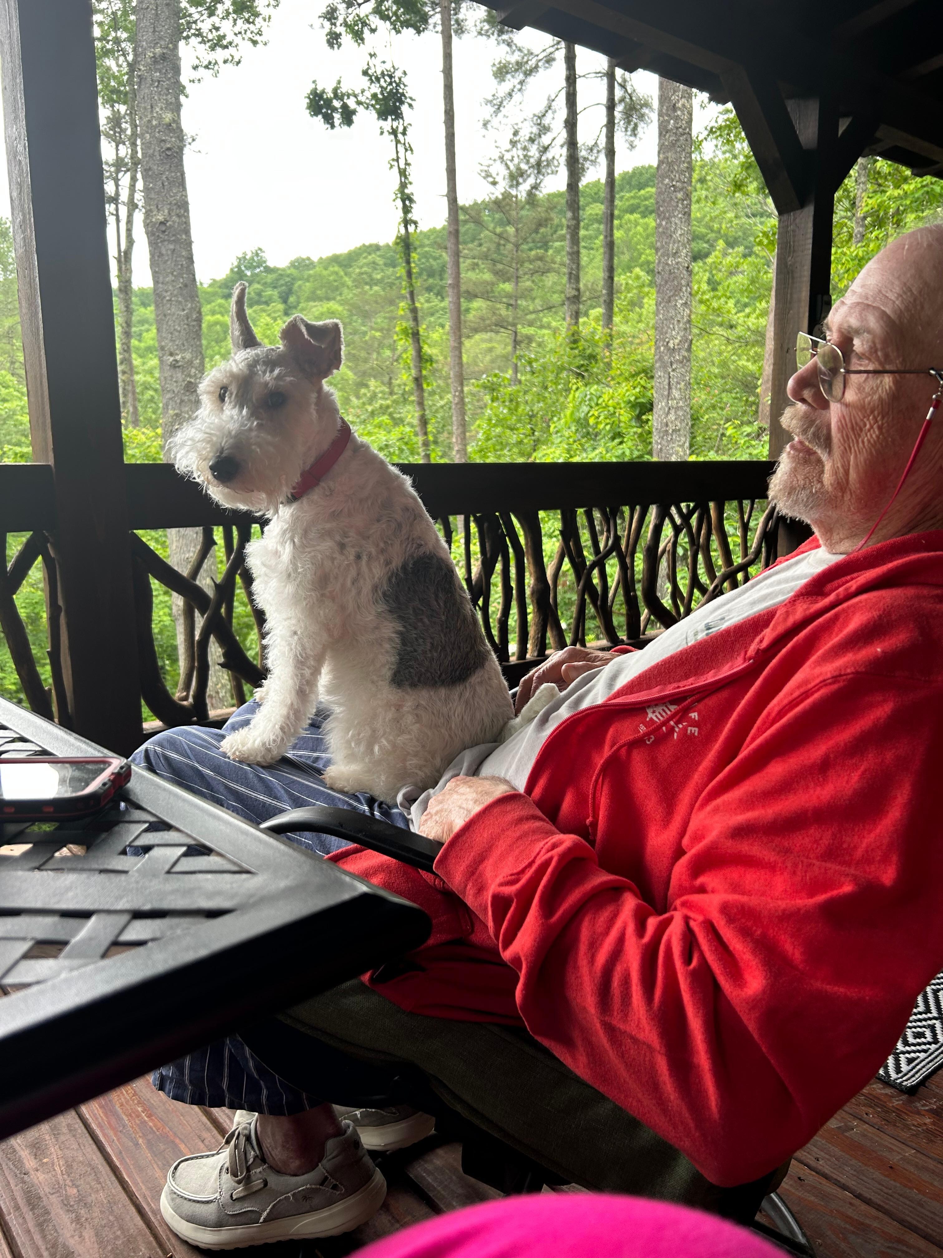 Enjoying morning coffee & the view from the porch. 