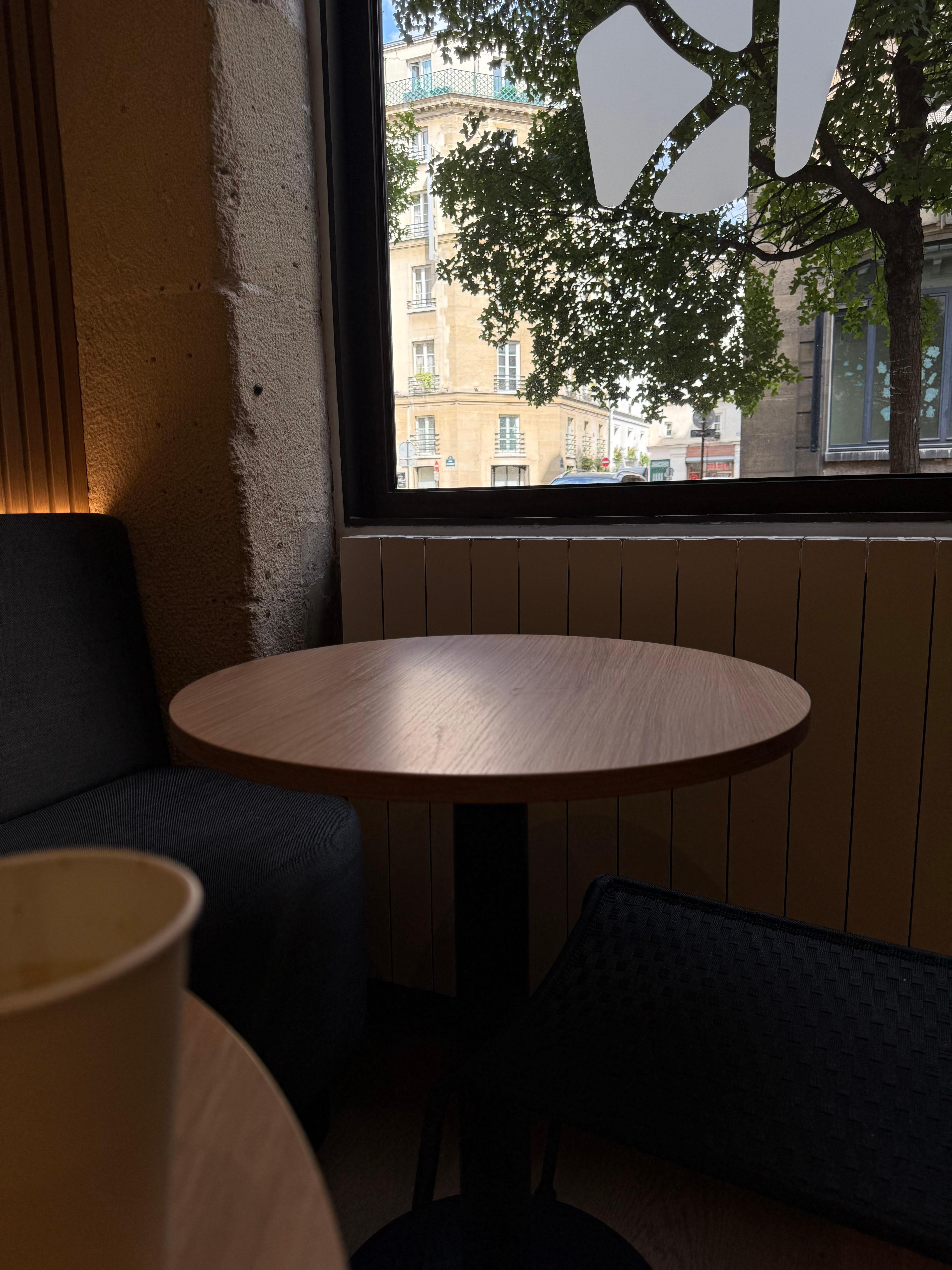 Table in the lobby overlooking the street.