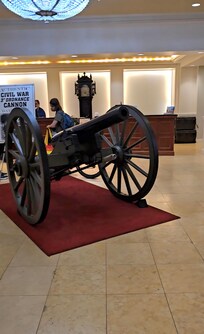 A Civil War canon in the lobby.