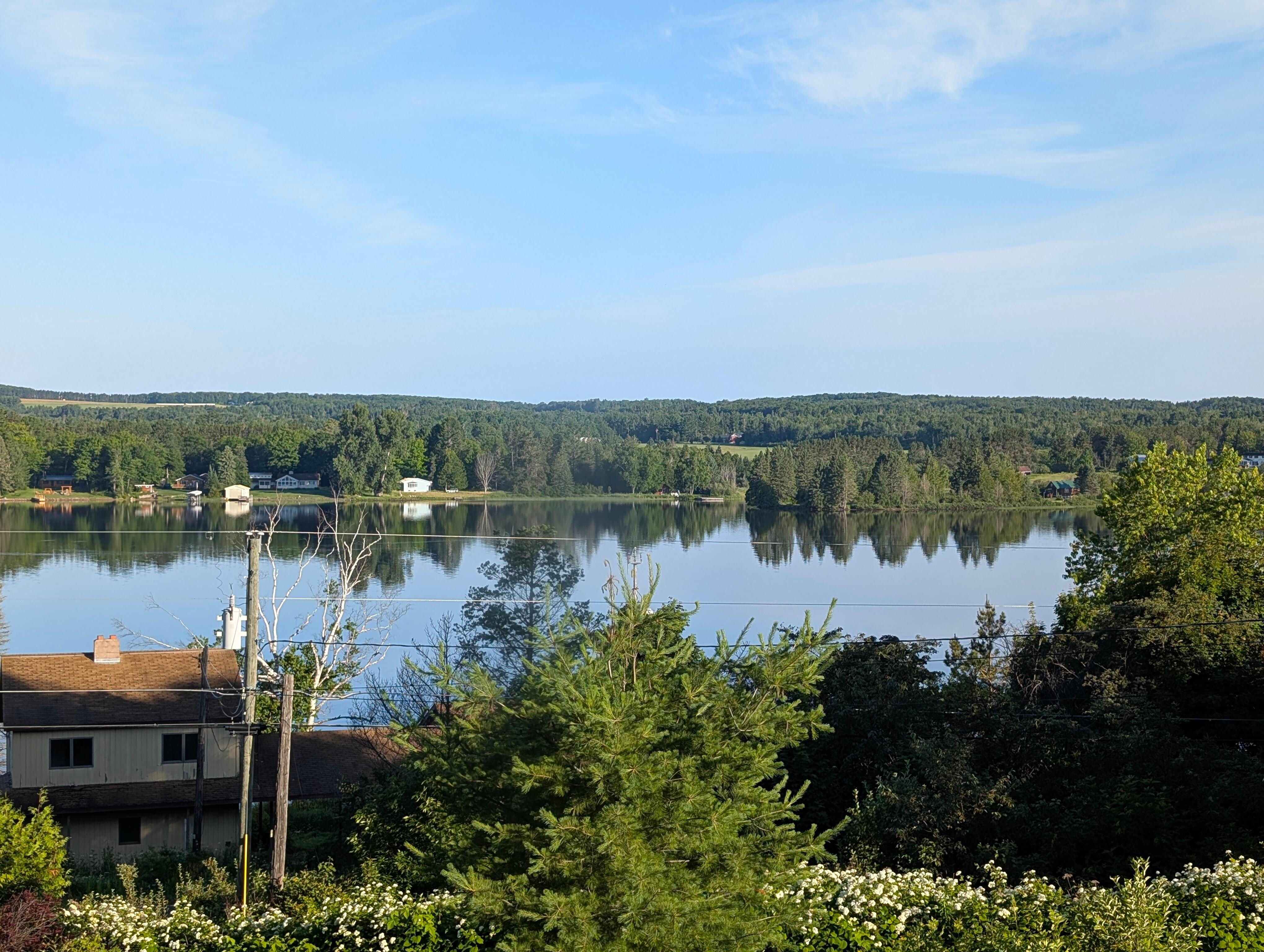 Great view out the front of the home, inside or off the small balcony for morning coffee.  Watch the Ranger III on its travels to and from Isle Royale.