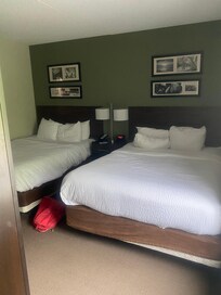 Room 200: Two queen beds with (twin size) pull out couch (uncomfortable springs)