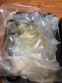 The dirty shower curtain we had to replace out of pocket .