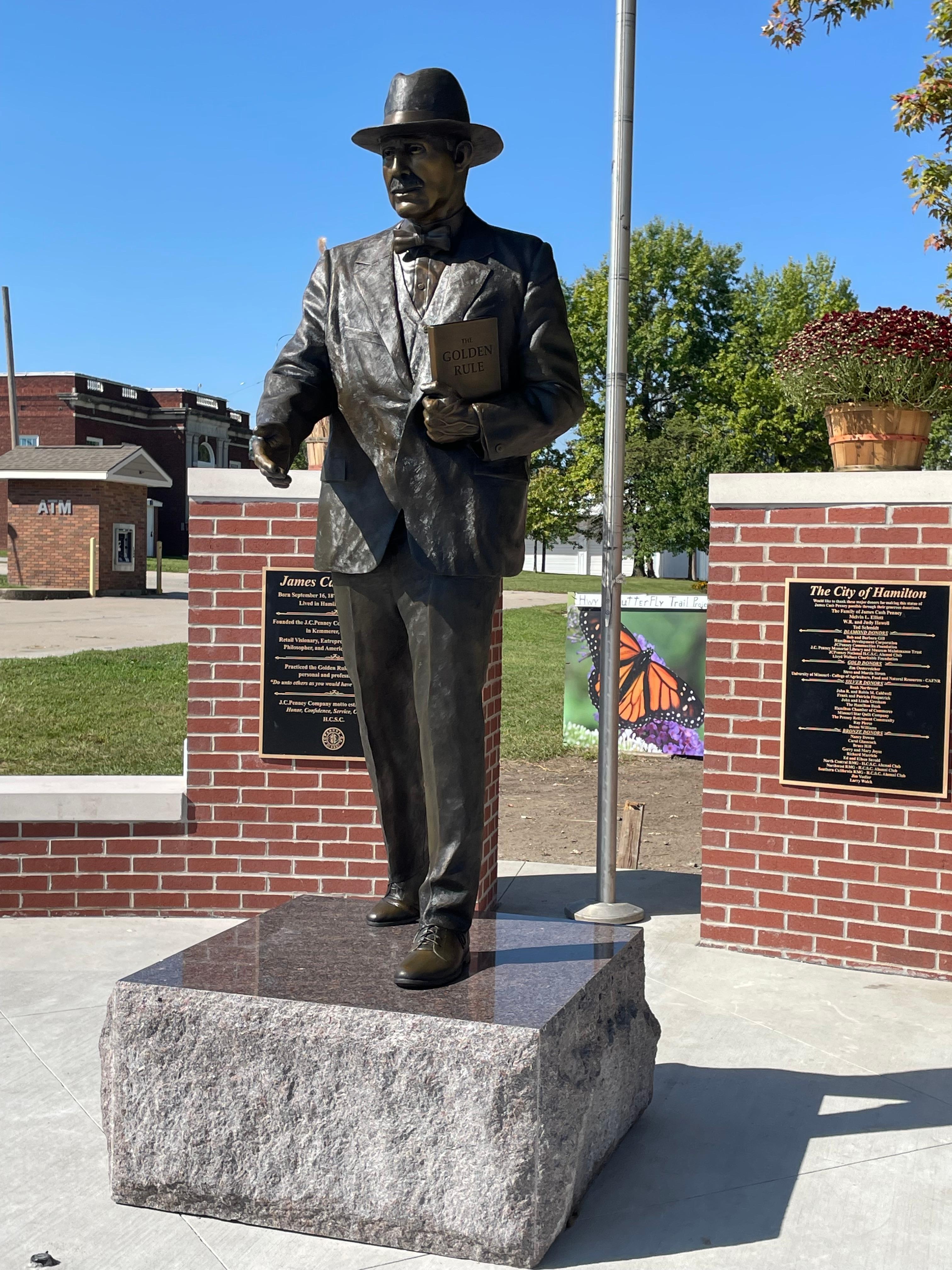 The statue of J. C. Penney that was unveiled. Hamilton was his birthplace and his hometown.
