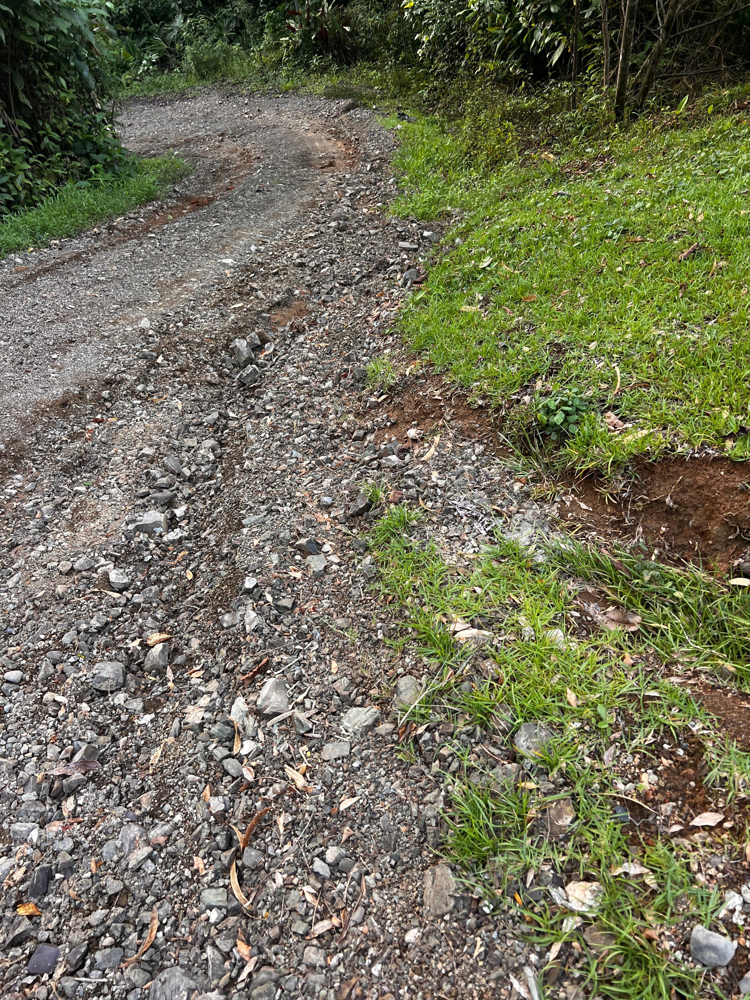 Last climb to house with steep drop off both sides , no lighting 