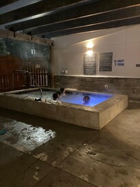 The kids were SO excited to finally have a hot tub EVEN in a snowstorm and maybe especially in a snow storm. It was a memorable stop! 🙂