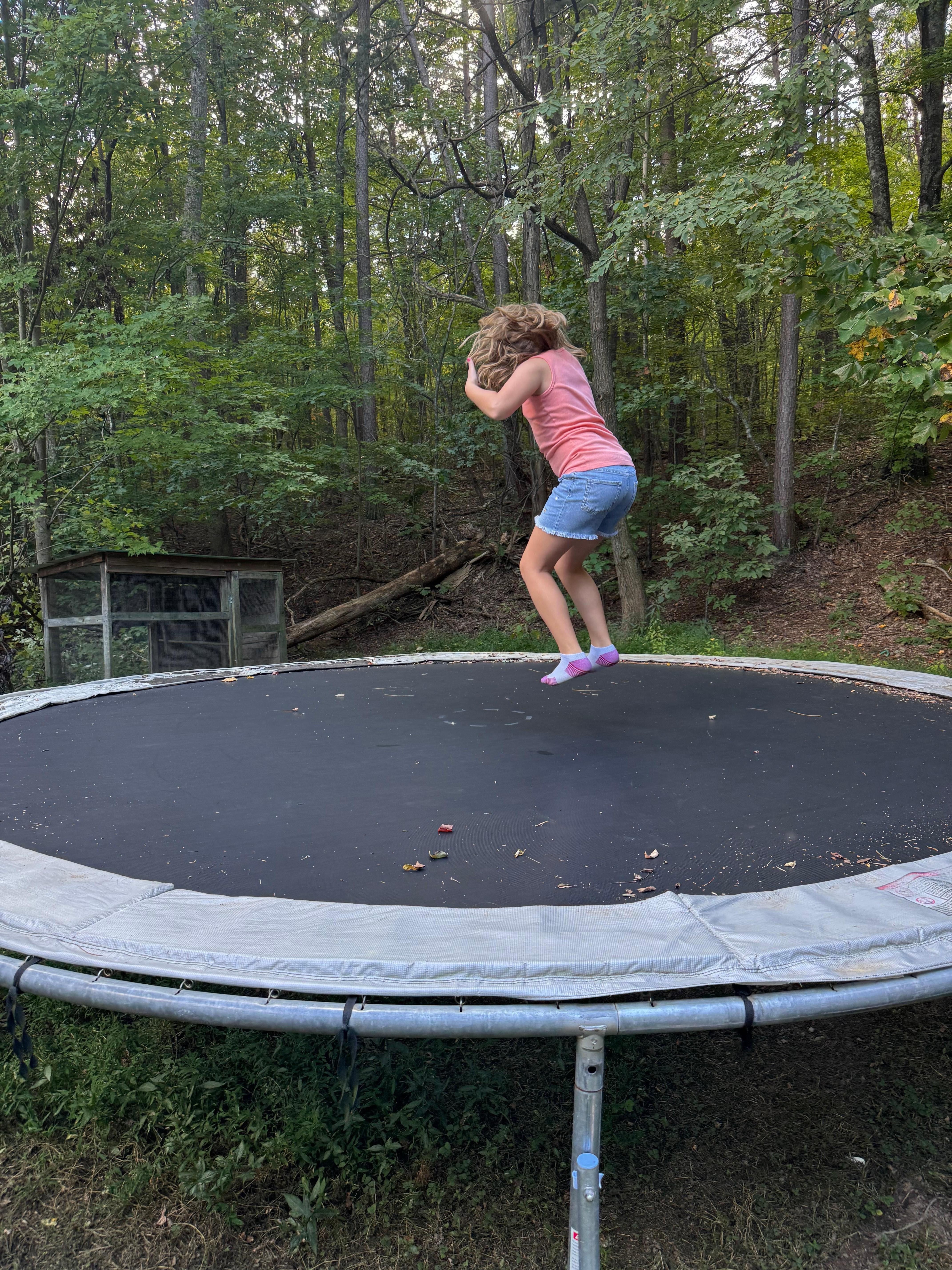 My youngest girls loved the trampoline!! we have one at home and they were so excited that there was one at the cabin as well!
