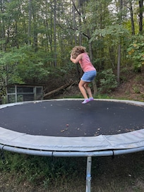 My youngest girls loved the trampoline!! we have one at home and they were so excited that there was one at the cabin as well!