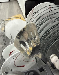 Moldy plates and Utensils. All of the forks and knives had this.