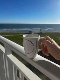 Coffee on the deck every morning. We saw tons of surfers