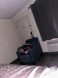 Door did not lock from inside had to use the chair to keep door closed. No one on site to call, room phone had no dial tone