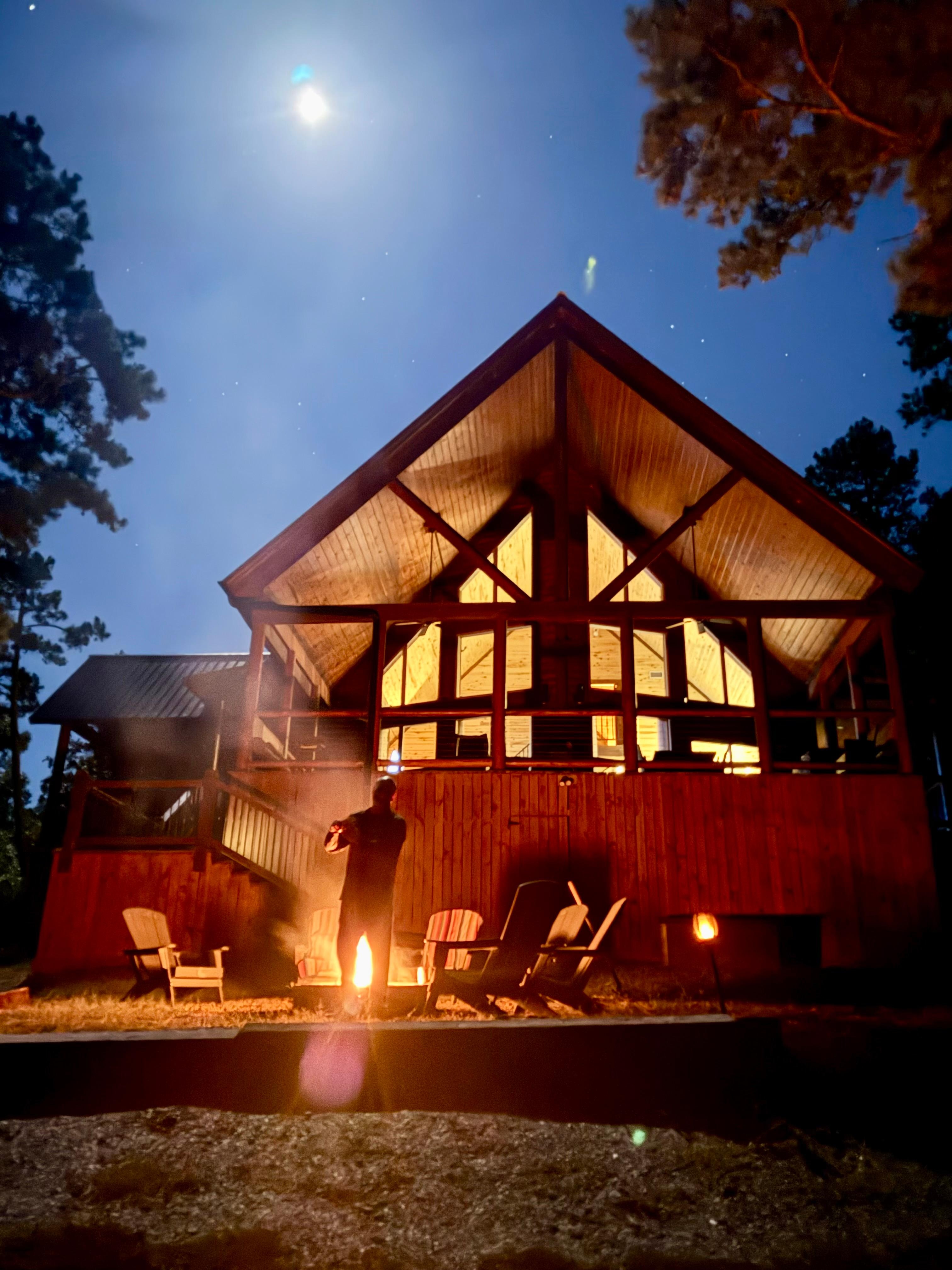 Eating a chili dog cooked on the pit