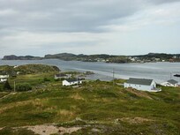 Blue house on right