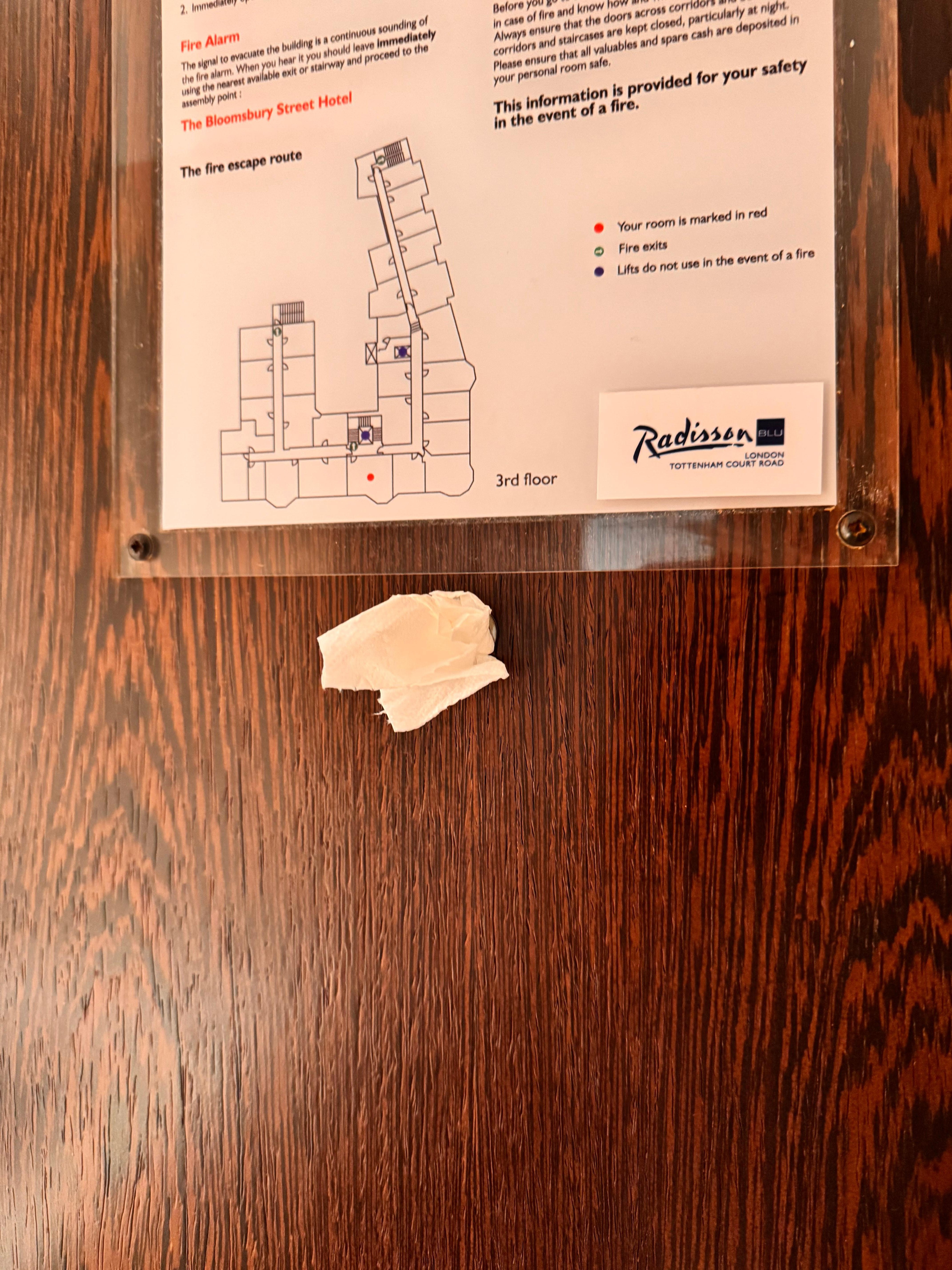 Toilet paper stuffed in the broken spy hoke