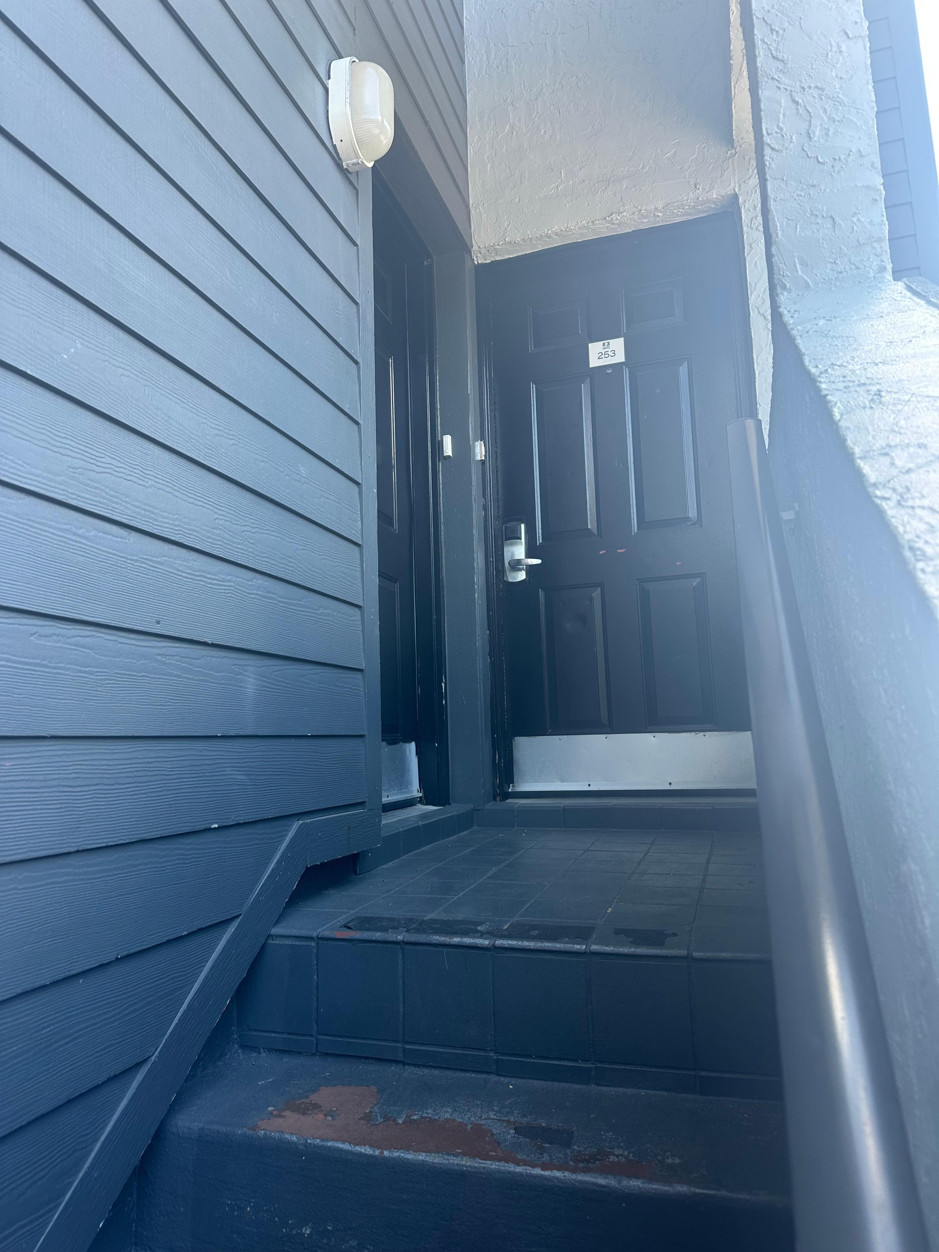 This is our door going in on the left. The neighbor’s door is straight ahead. Not much space. 