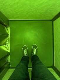 The smaller of the two elevators.