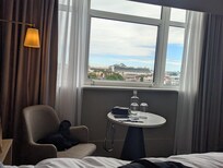 A view from our room where our cruise ship was still in port.