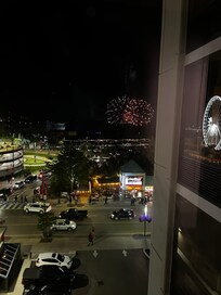 Fireworks from the side elevator window on the 7th floor.