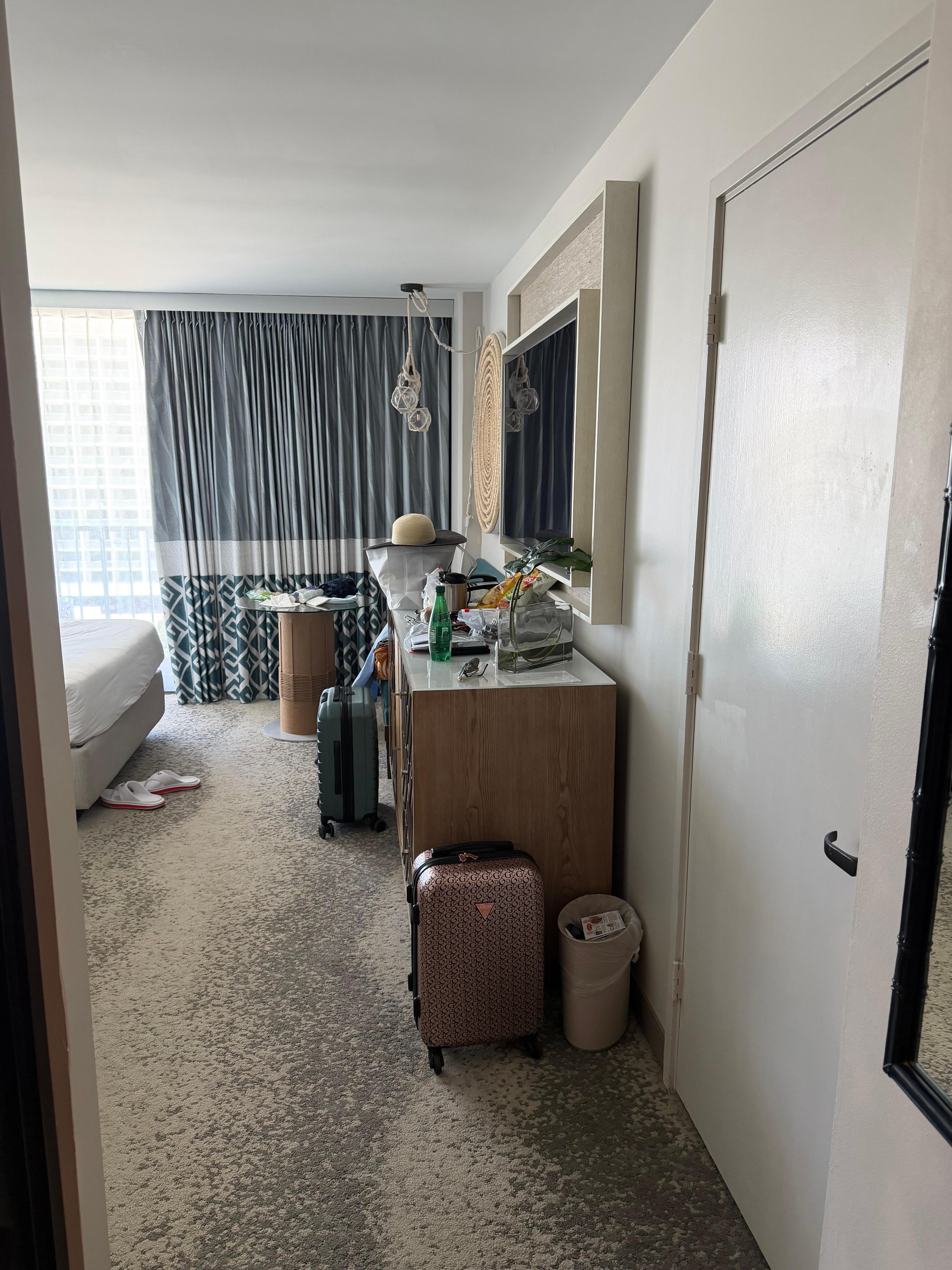 TV and mini fridge which you can put your own food and drinks ABC store right next to the hotel 