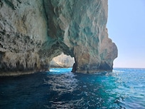 Spectacular cliffs and caves on west side of island