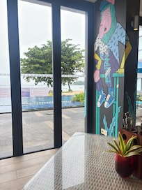 View of pool from Vista Restaurant / check in counter