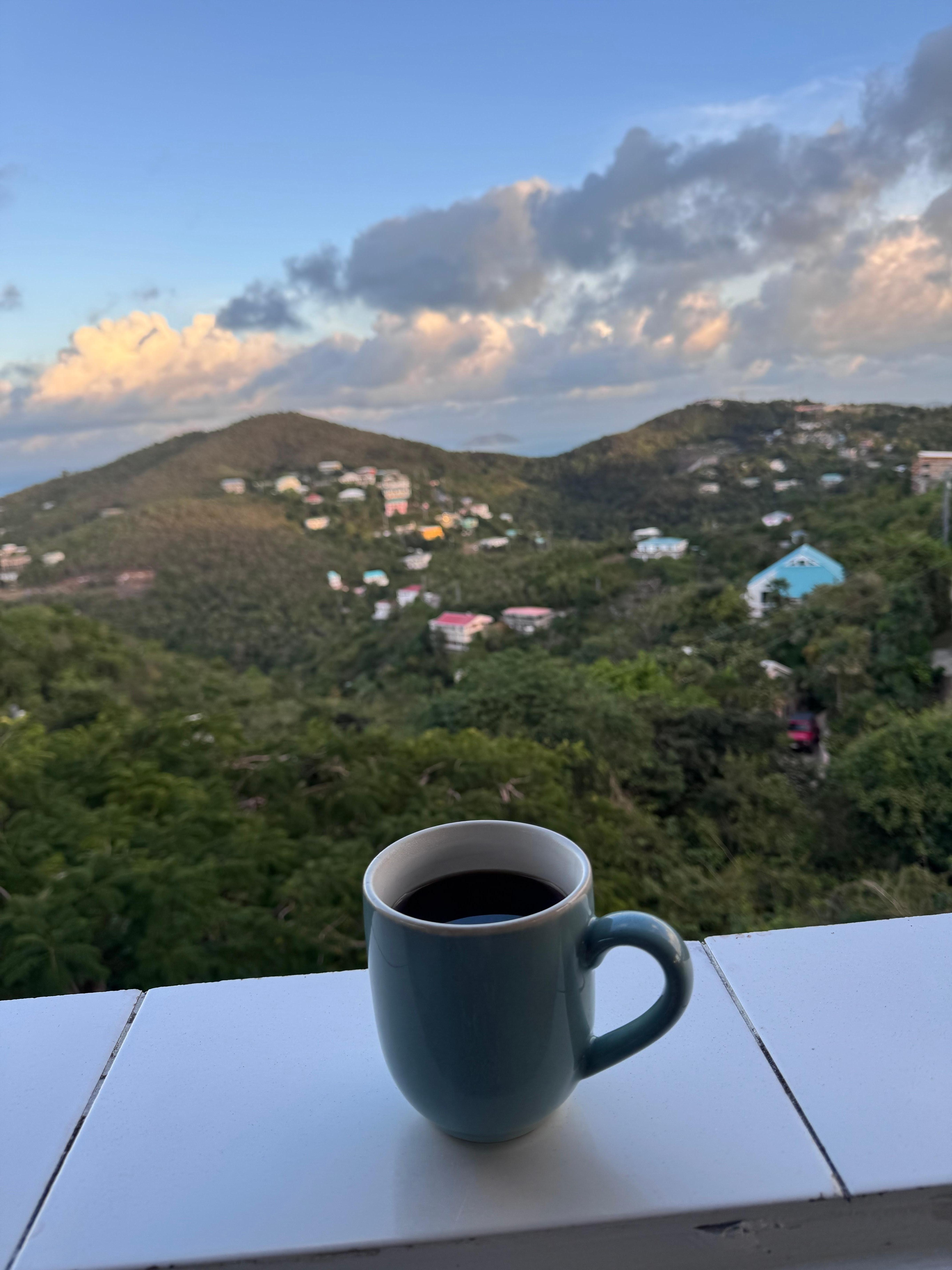 Morning coffee with a view, on wonderful porch