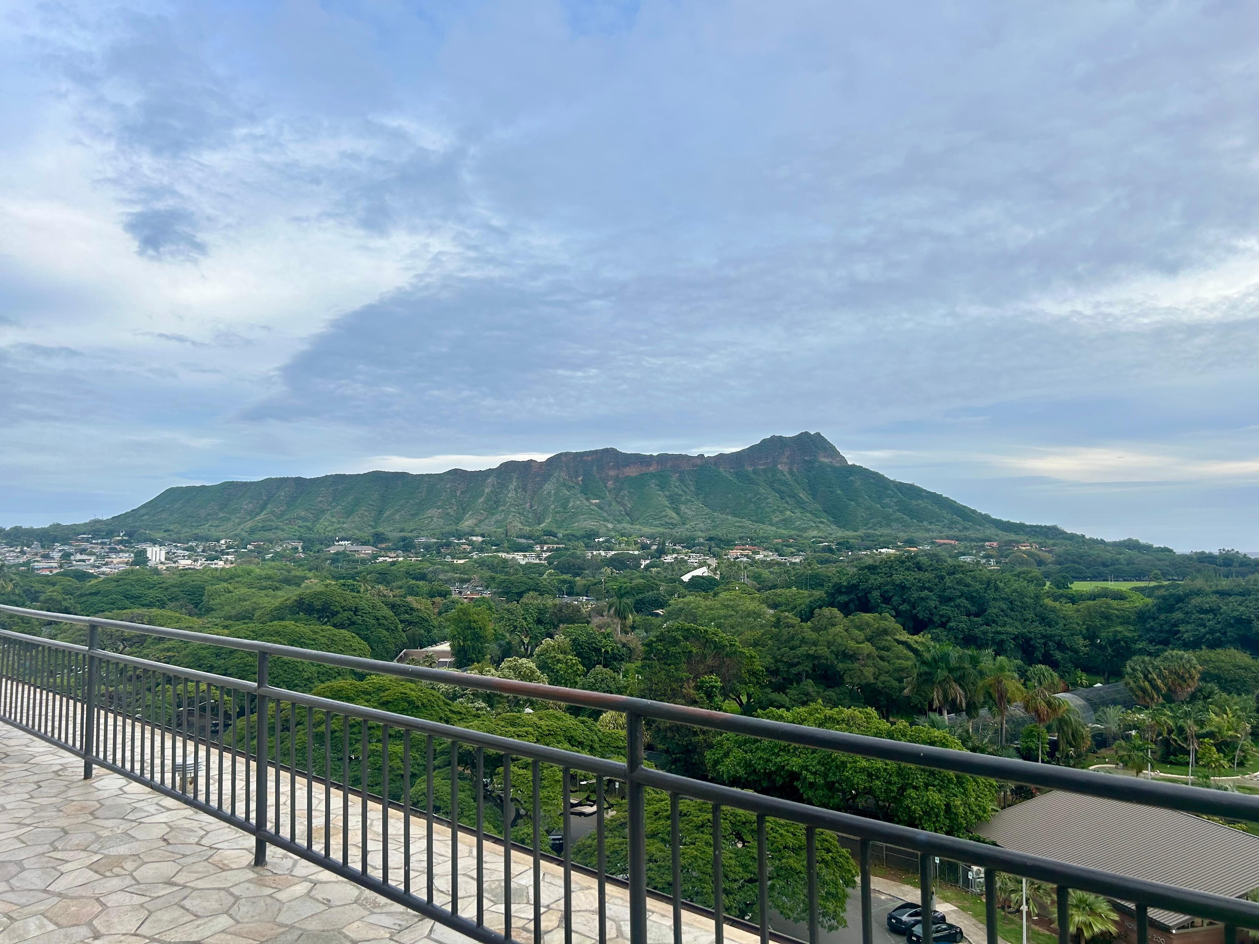 View of Diamond head from the 10th floor where you can catch the breeze, have coffee or watch the sun go up or set