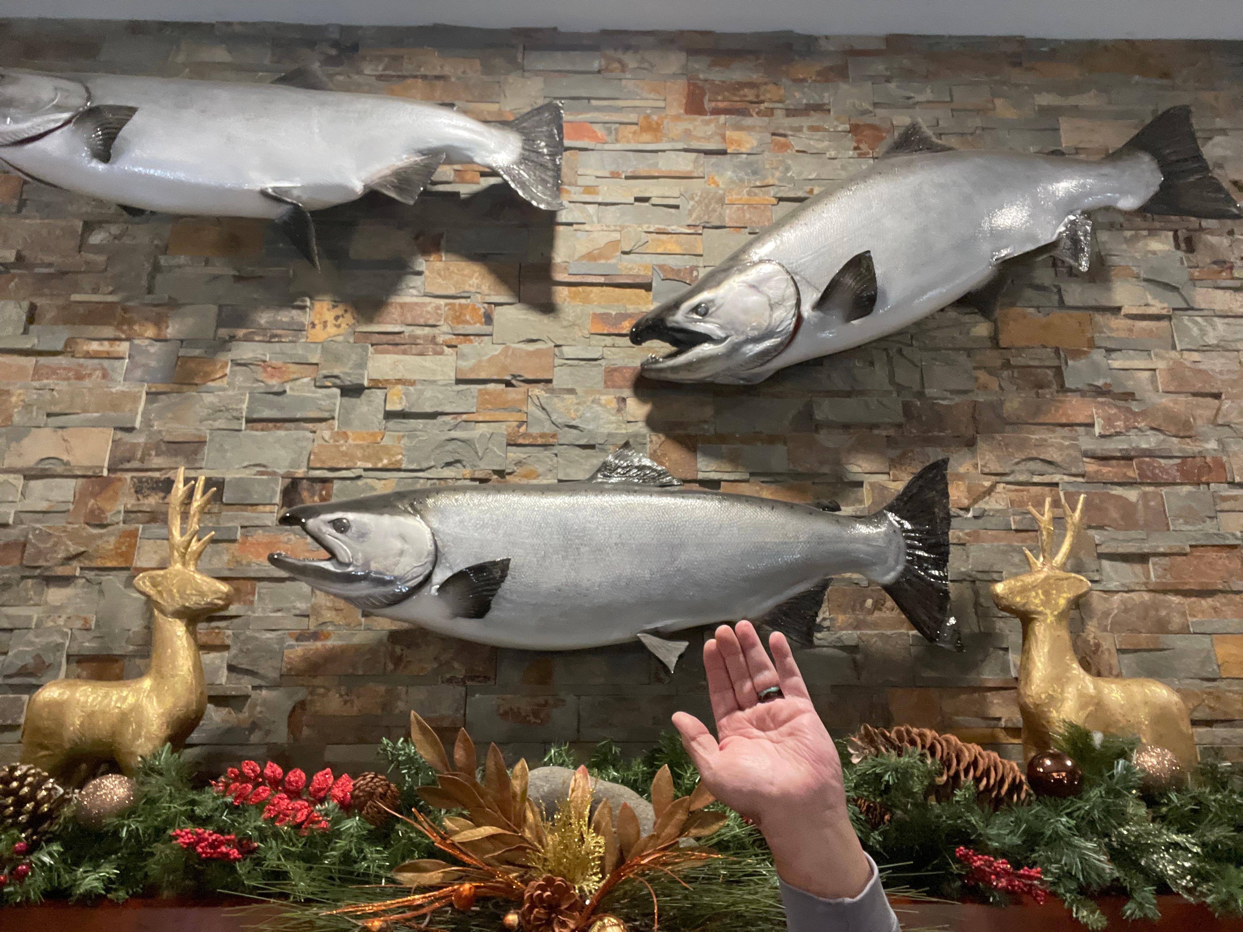 Mantle above the lobby fireplace.