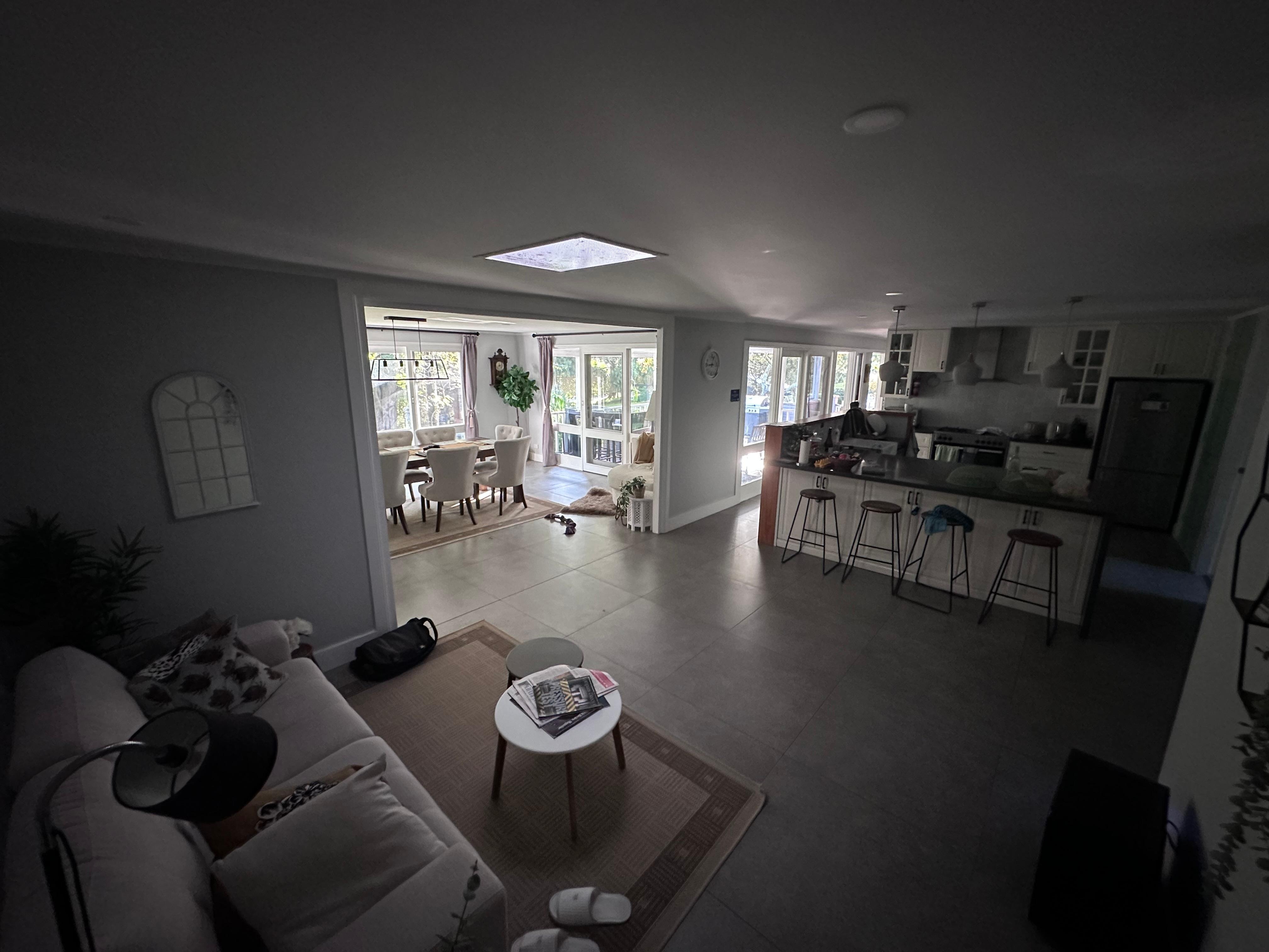 The house as it is without electrical lights during a sunny day. 